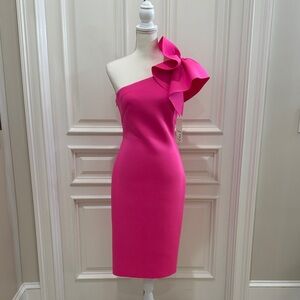 ELIZA J Women's One Shoulder Ruffle HOT PINK SZ 6 NWT $98